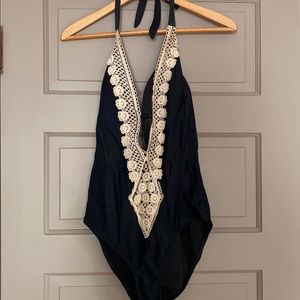 Mossimo Black Crochet One-Piece Swim Suit